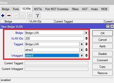 Настройка VLAN в CAPsMAN, настройка тегированных и нетегированных портов VLAN ID 200 на MikroTik-1